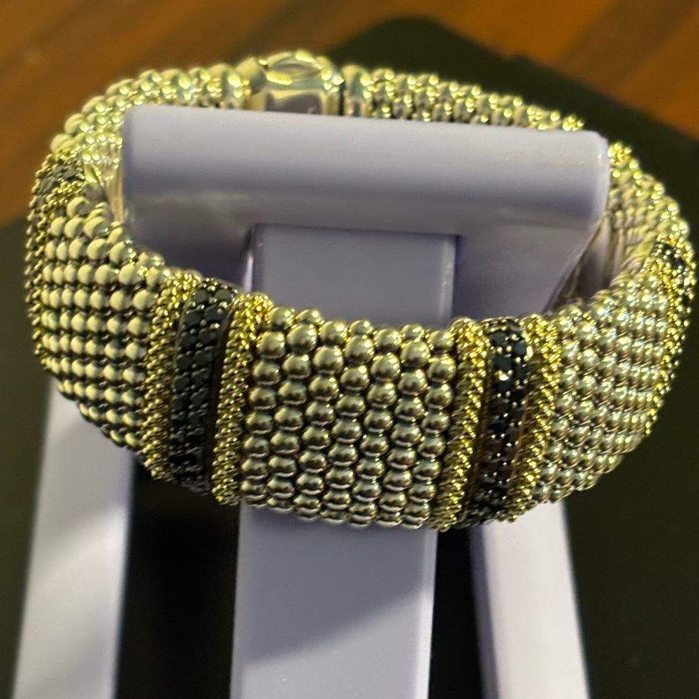 LAGOS Elegant  sterling silver & 18K Gold and Black diamonds Caviar Bracelet